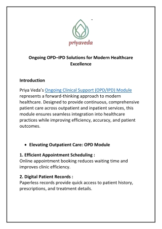 Ongoing Clinical Support OPD-IPD