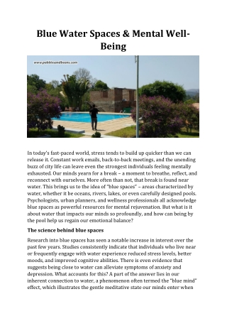 Blue Water Spaces & Mental Well-Being