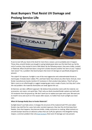Boat Bumpers That Resist UV Damage and Prolong Service Life