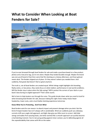 What to Consider When Looking at Boat Fenders for Sale