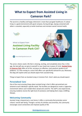 What to Expect from Assisted Living in Cameron Park?