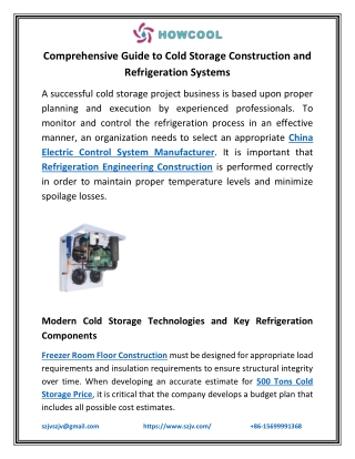 Comprehensive Guide to Cold Storage Construction and Refrigeration Systems