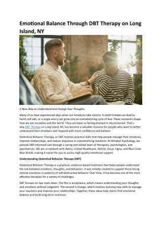 Emotional Balance Through DBT Therapy on Long Island, NY