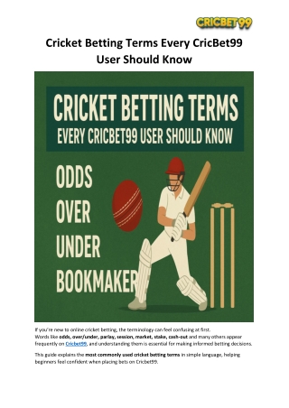 Cricket Betting Terms Every CricBet99 User Should Know