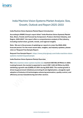 India Machine Vision Systems Market Size, Trends, Forecast & Outlook 2025-2033