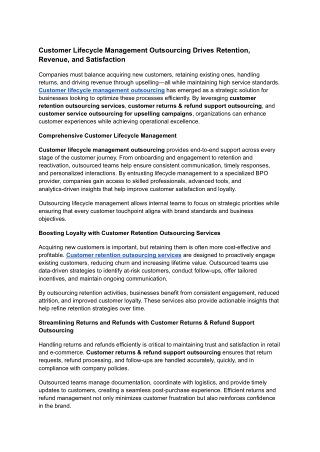 How Customer Lifecycle Management Outsourcing Drives Retention, Revenue, and Satisfaction