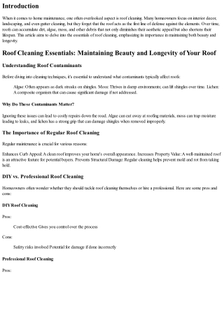 Roof Cleaning Essentials: Maintaining Beauty and Longevity of Your Roof