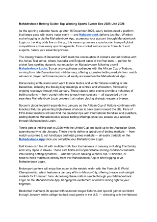 Mahadevbook Betting Guide: Top Winning Sports Events Dec 2025–Jan 2026