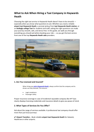 What to Ask When Hiring a Taxi Company in Haywards Heath