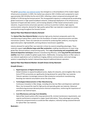 Optical Fiber Raw Material Market share and Future Trends Till 2035