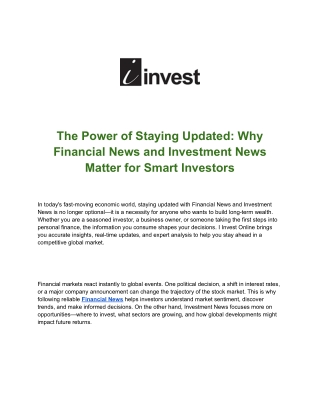 Innovation News from I Invest Online – Trends Shaping the Future