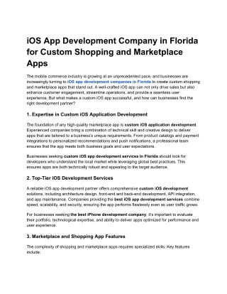 iOS App Development Company in Florida for Custom Shopping and Marketplace Apps