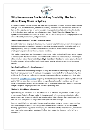 Why Homeowners Are Rethinking Durability - The Truth About Epoxy Floors in Sydney