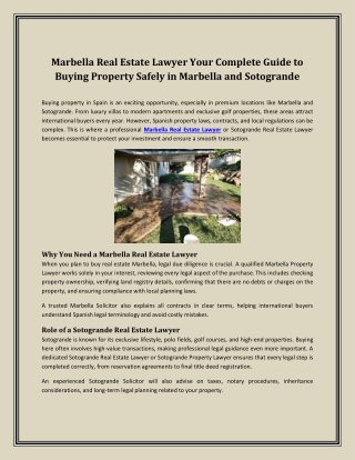 Marbella Real Estate Lawyer Your Complete Guide to Buying Property Safely in Marbella and Sotogrande