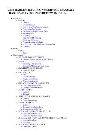 2018 Harley Davidson Street Service Repair Manual Instant Download