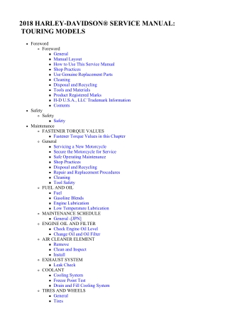 2018 Harley Davidson Touring Service Repair Manual Instant Download