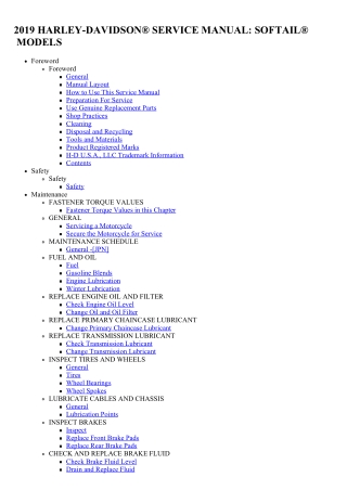 2019 Harley Davidson Softail Service Repair Manual Instant Download