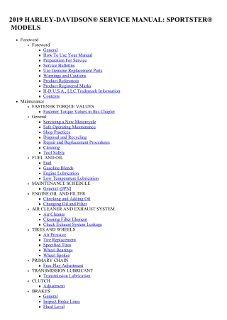 2019 Harley Davidson Sportster Service Repair Manual Instant Download