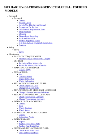 2019 Harley Davidson Touring Service Repair Manual Instant Download