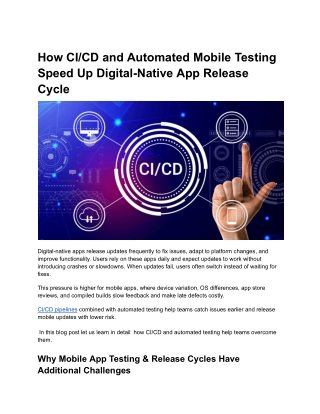 How CI_CD and Automated Mobile Testing Speed Up Digital-Native App Release Cycle