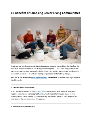 10 Benefits of Choosing Senior Living Communities