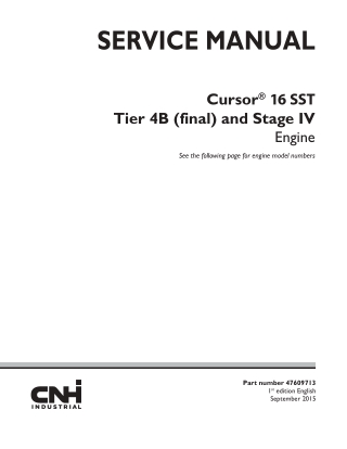 CASE CNH Cursor® 16 SST Tier 4B (final) and Stage IV Engine Service Repair Manual Instant Download (Part Number 47609713