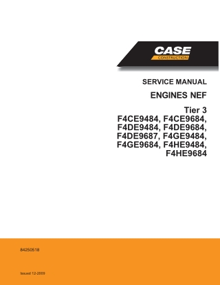 CASE ENGINES NEF Tier 3 F4CE9484, F4CE9684, F4DE9484, F4DE9684, F4DE9687, F4GE9484, F4GE9684, F4HE9484, F4HE9684 Service