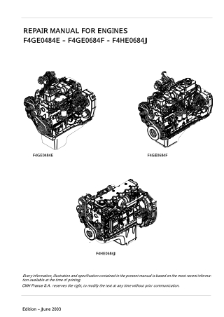 CASE F4GE0484E F4GE0684F F4HE0684J Engine Service Repair Manual Instant Download (Part Number 9-88930)