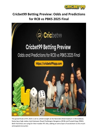 Cricbet99 Betting Preview Odds and Predictions for RCB vs PBKS 2025 Final