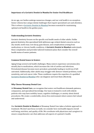 Importance of a Geriatric Dentist in Mumbai for Senior Oral Healthcare