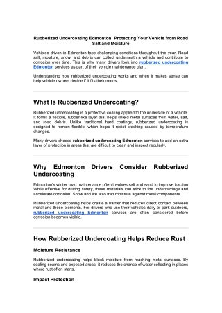 Rubberized Undercoating Edmonton
