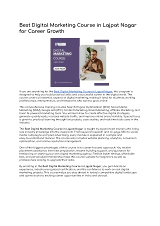 Best Digital Marketing Course in Lajpat Nagar for Career Growth