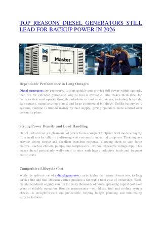 Top Reasons Diesel Generators Still Lead for Backup Power in 2026