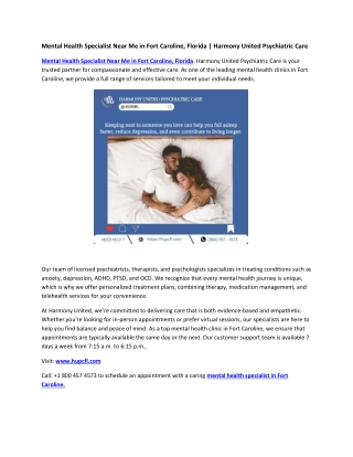 Mental Health Specialist Near Me in Fort Caroline, Florida