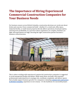 The Importance of Hiring Experienced Commercial Construction Companies for Your Business Needs