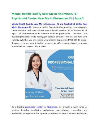 Mental Health Facility Near Me in Kissimmee, FL | Psychiatrist Center Near Me