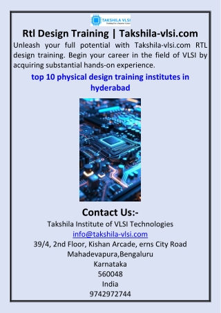 Rtl Design Training  Takshila-vlsi.com