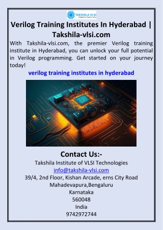 Verilog Training Institutes In Hyderabad Takshila-vlsi.com