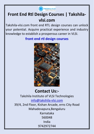Front End Rtl Design Courses  Takshila-vlsi.com