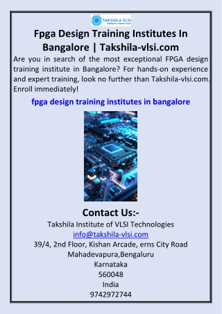 Fpga Design Training Institutes In Bangalore  Takshila-vlsi.com
