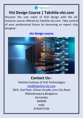 Vlsi Design Course  Takshila-vlsi.com