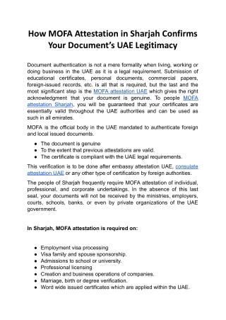 How MOFA Attestation in Sharjah Confirms Your Document’s UAE Legitimacy