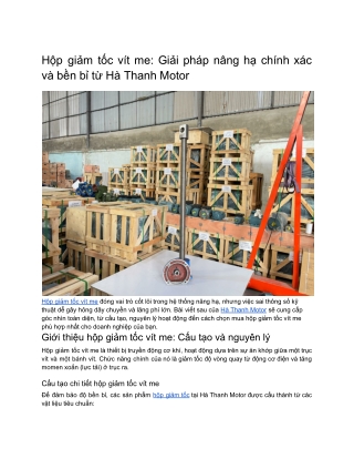 Cấu tạo và Nguyên lý hoạt động của Hộp giảm tốc vít me nâng hạ - Hà Thanh Motor