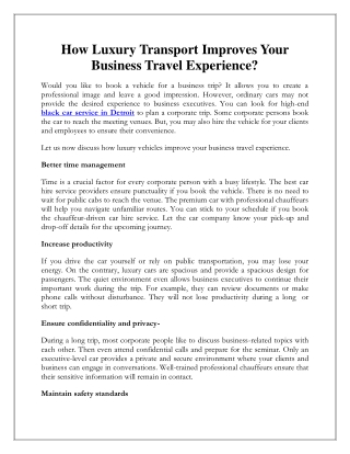 How Luxury Transport Improves Your Business Travel Experience