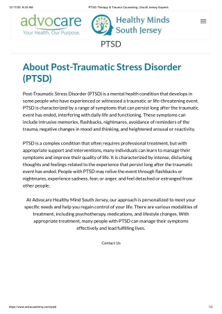 PTSD Therapy & Trauma Counseling _ South Jersey Experts