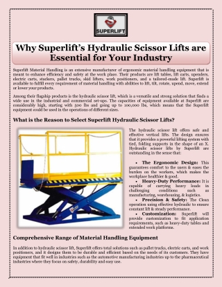 Why Superlift’s Hydraulic Scissor Lifts are Essential for Your Industry