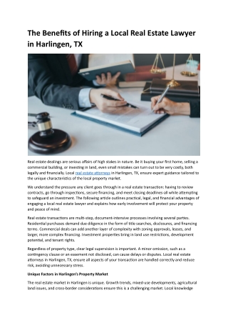 The Benefits of Hiring a Local Real Estate Lawyer in Harlingen, TX