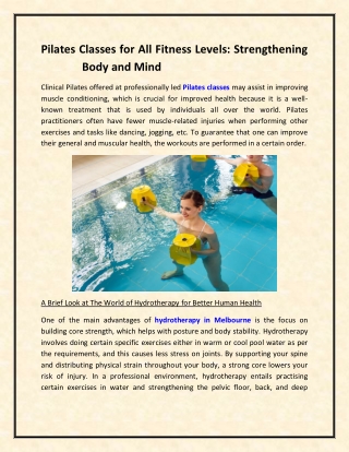 Pilates Classes for All Fitness Levels: Strengthening Body and Mind