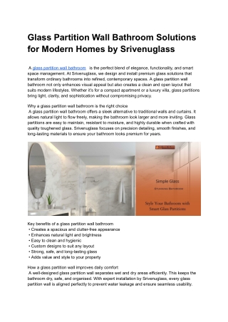 Glass Partition Wall Bathroom Solutions for Modern Homes by Srivenuglass