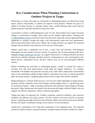 Key Considerations When Planning Construction or Outdoor Projects in Taupo